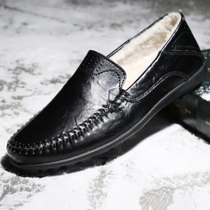Men's Casual Genuine Leather Slip-Ons With Fur