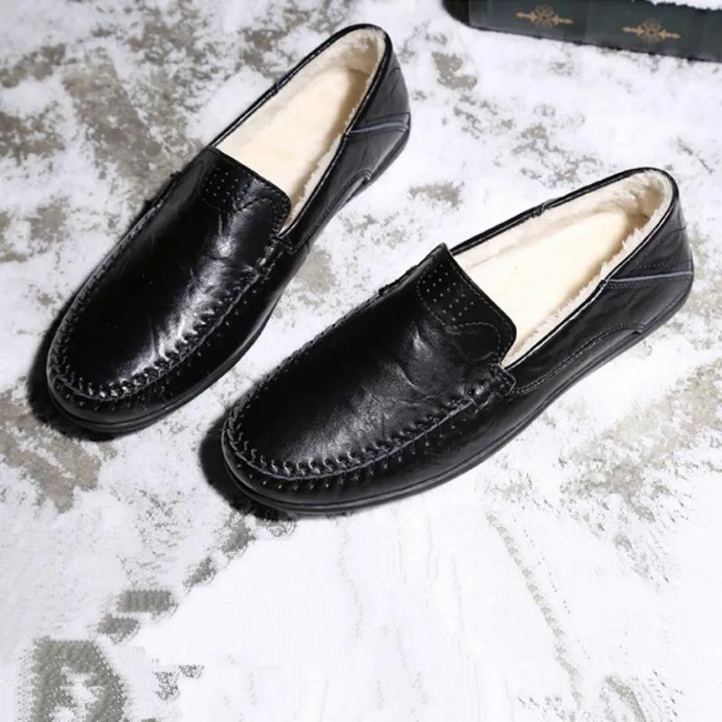 Men's Casual Genuine Leather Slip-Ons With Fur