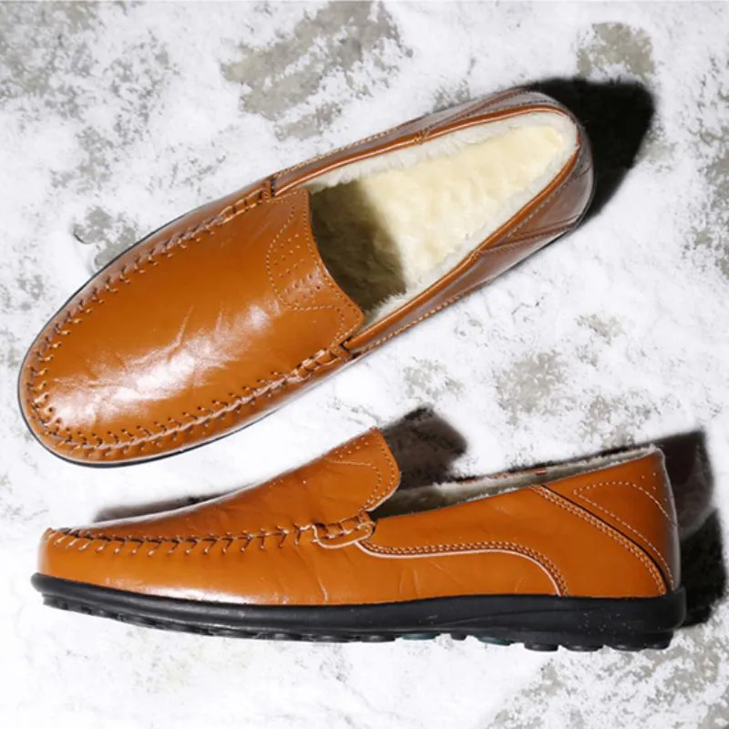 Men's Casual Genuine Leather Slip-Ons With Fur