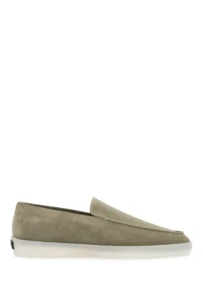 minimalist suede loafer in sage green with rubber sole