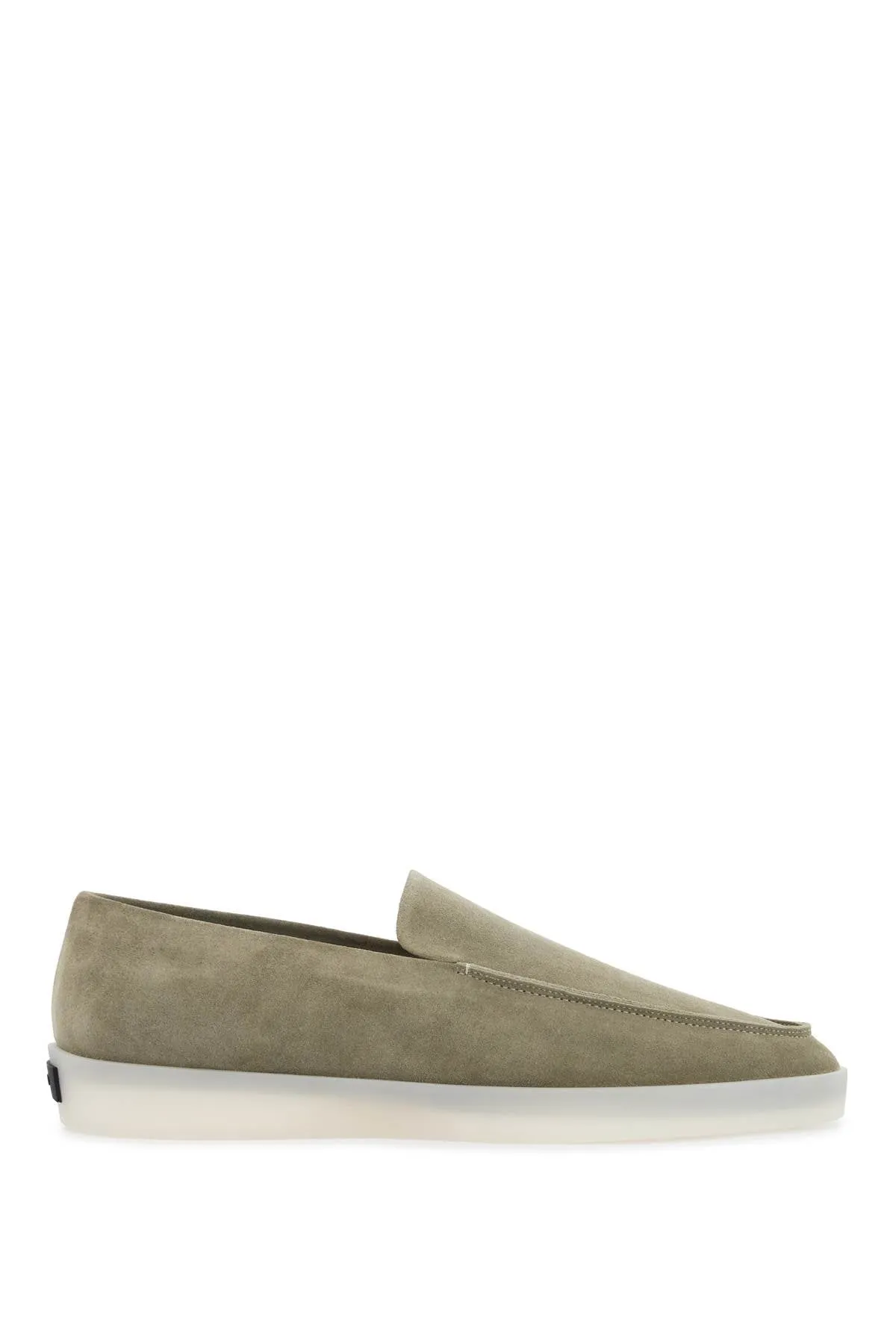 minimalist suede loafer in sage green with rubber sole