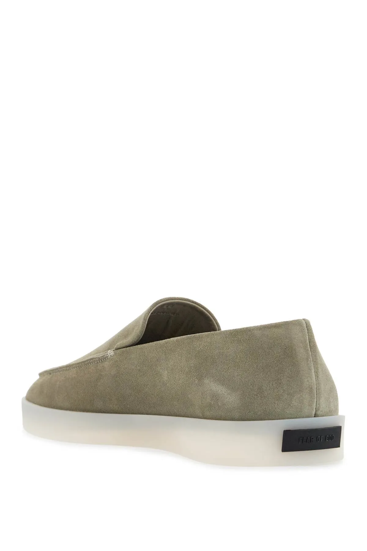 minimalist suede loafer in sage green with rubber sole