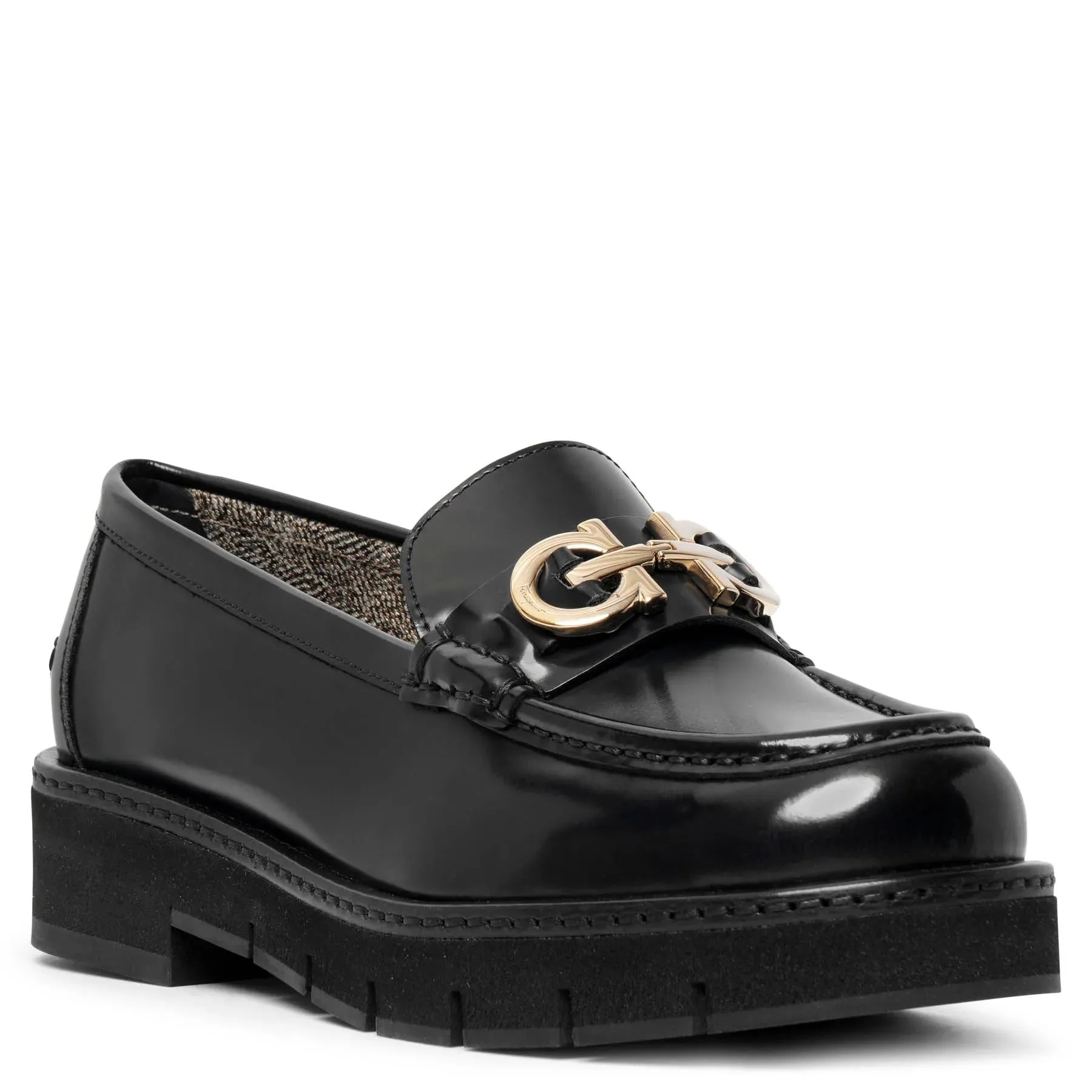 Ofelia lug black moccasin loafers