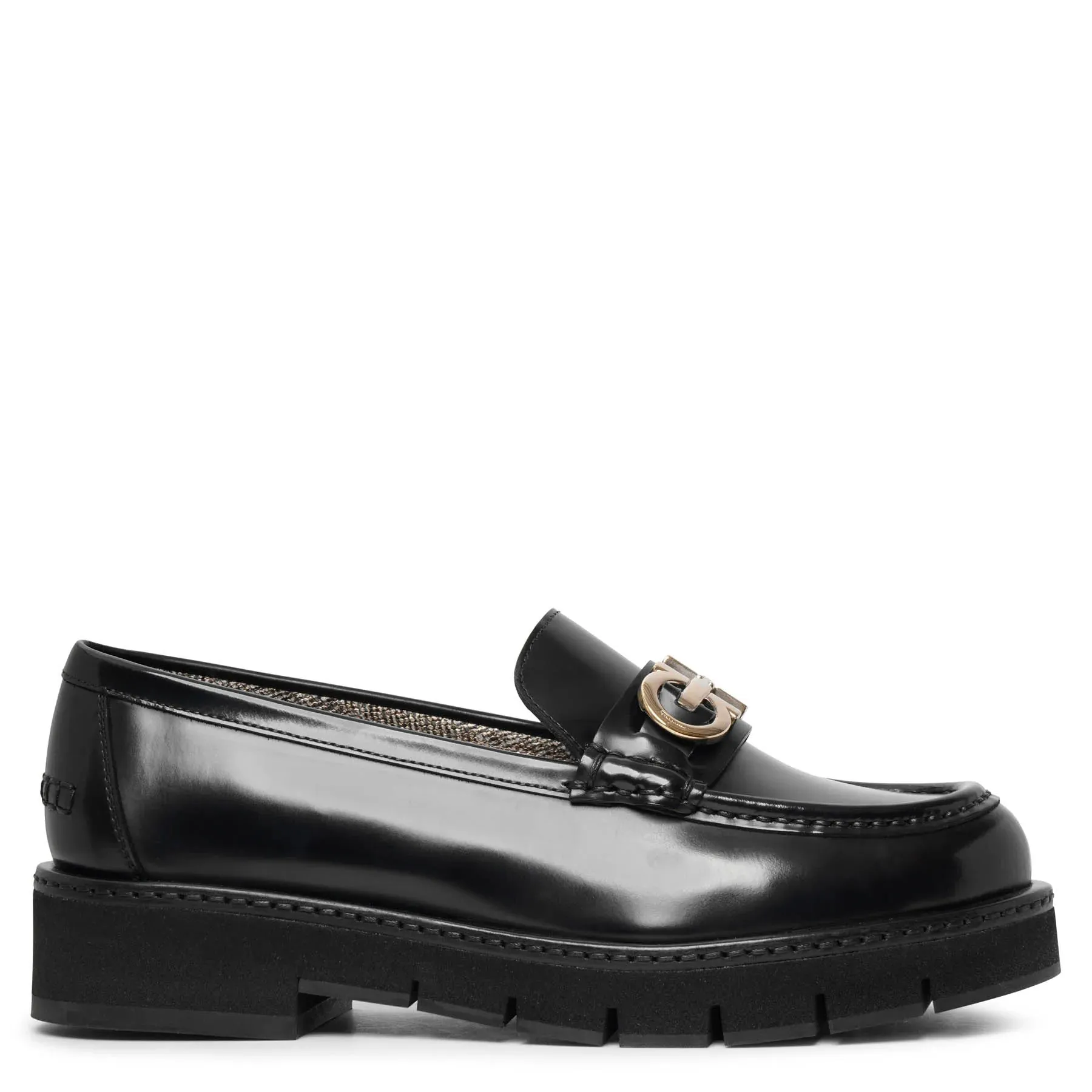 Ofelia lug black moccasin loafers