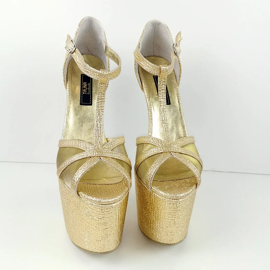 Romantic T-Strap Golden Heels