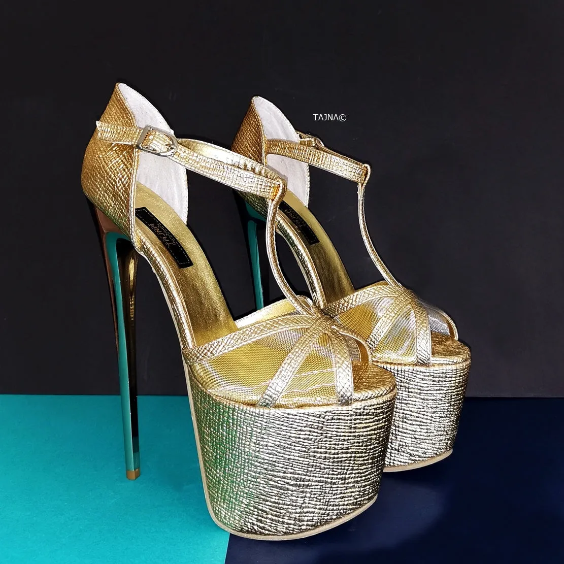 Romantic T-Strap Golden Heels