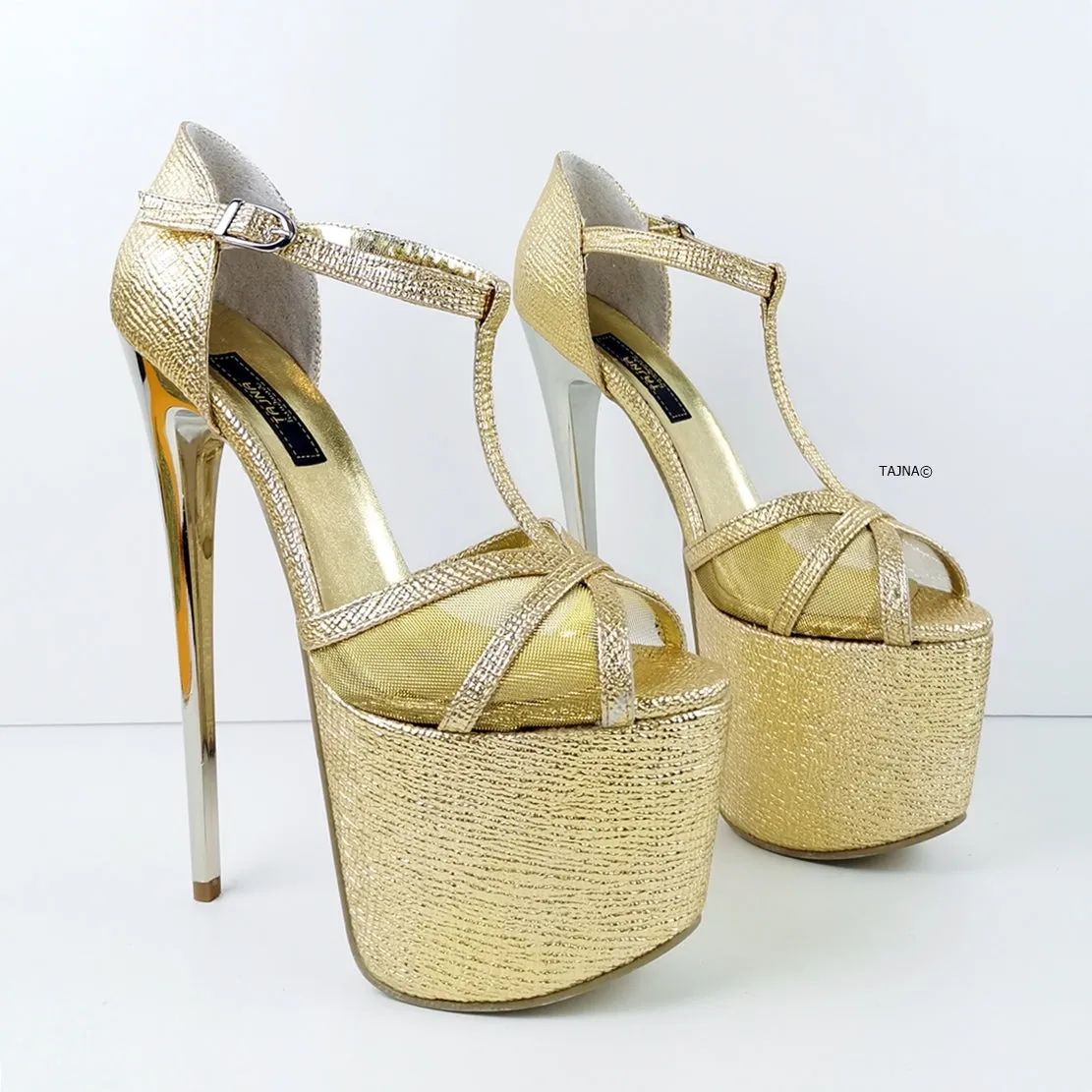 Romantic T-Strap Golden Heels