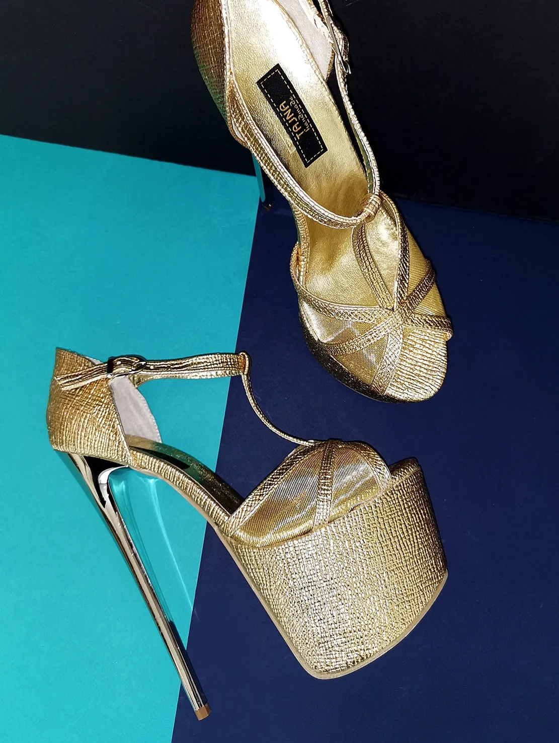 Romantic T-Strap Golden Heels