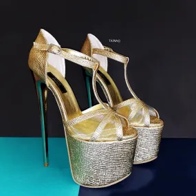 Romantic T-Strap Golden Heels