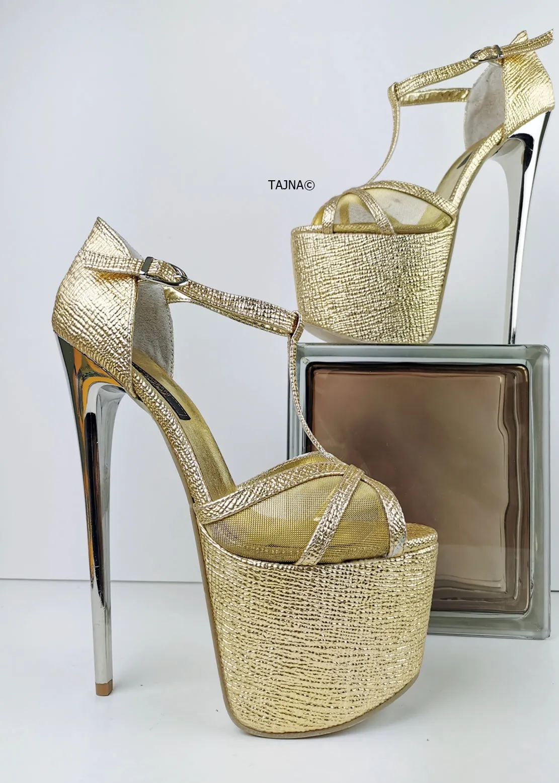 Romantic T-Strap Golden Heels