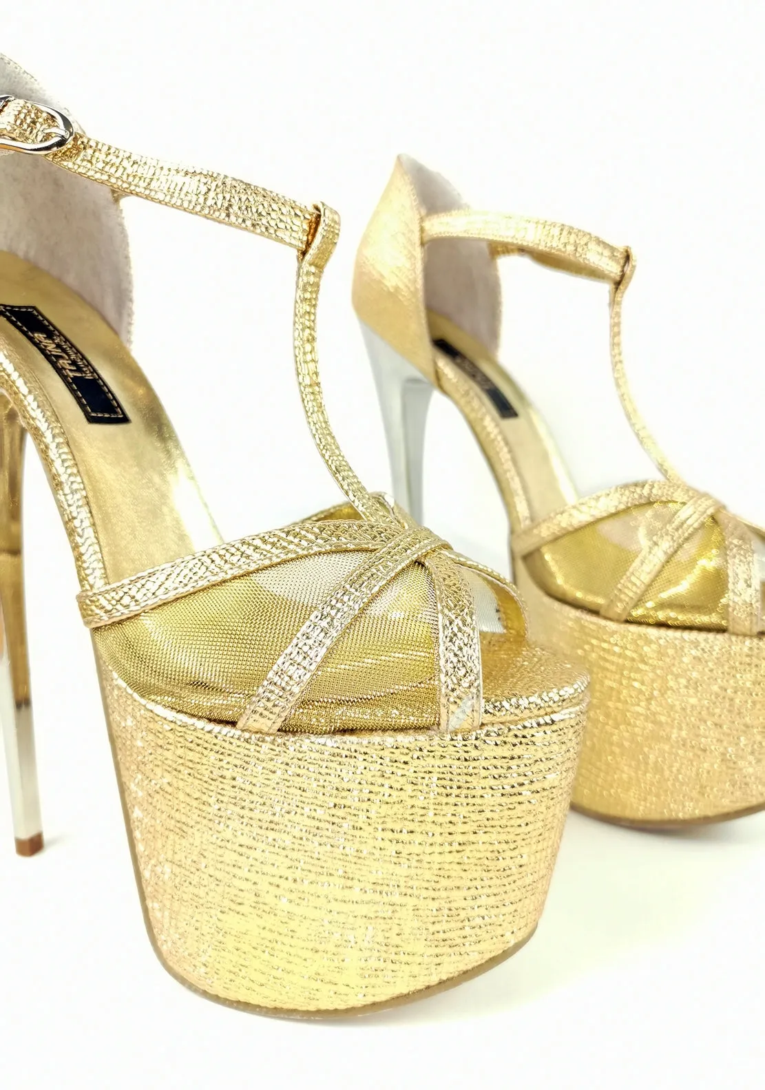 Romantic T-Strap Golden Heels