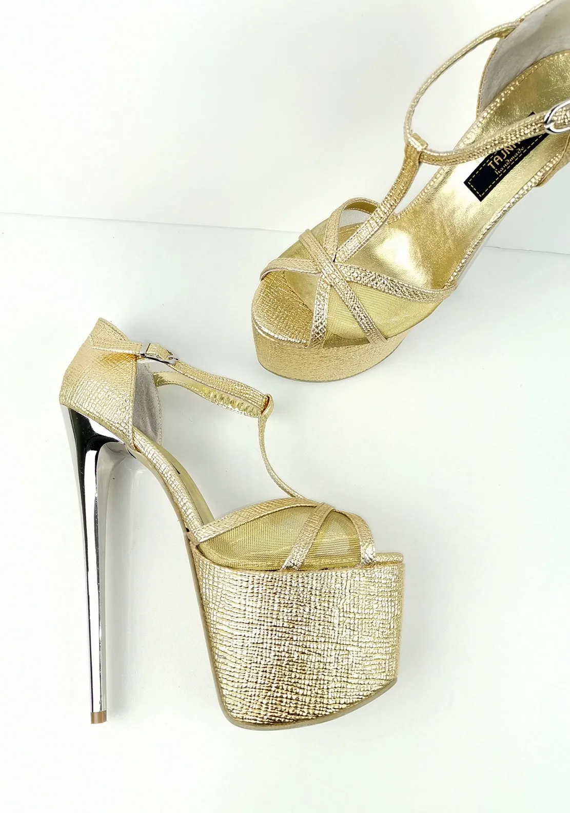 Romantic T-Strap Golden Heels