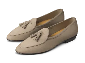 Sagan Classic Tassel Loafers in Greige Asteria Suede