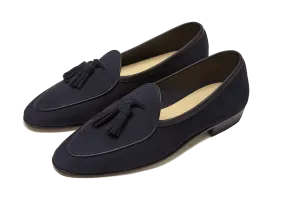 Sagan Classic Tassel Loafers in Midnight Navy Suede with Leather Sole