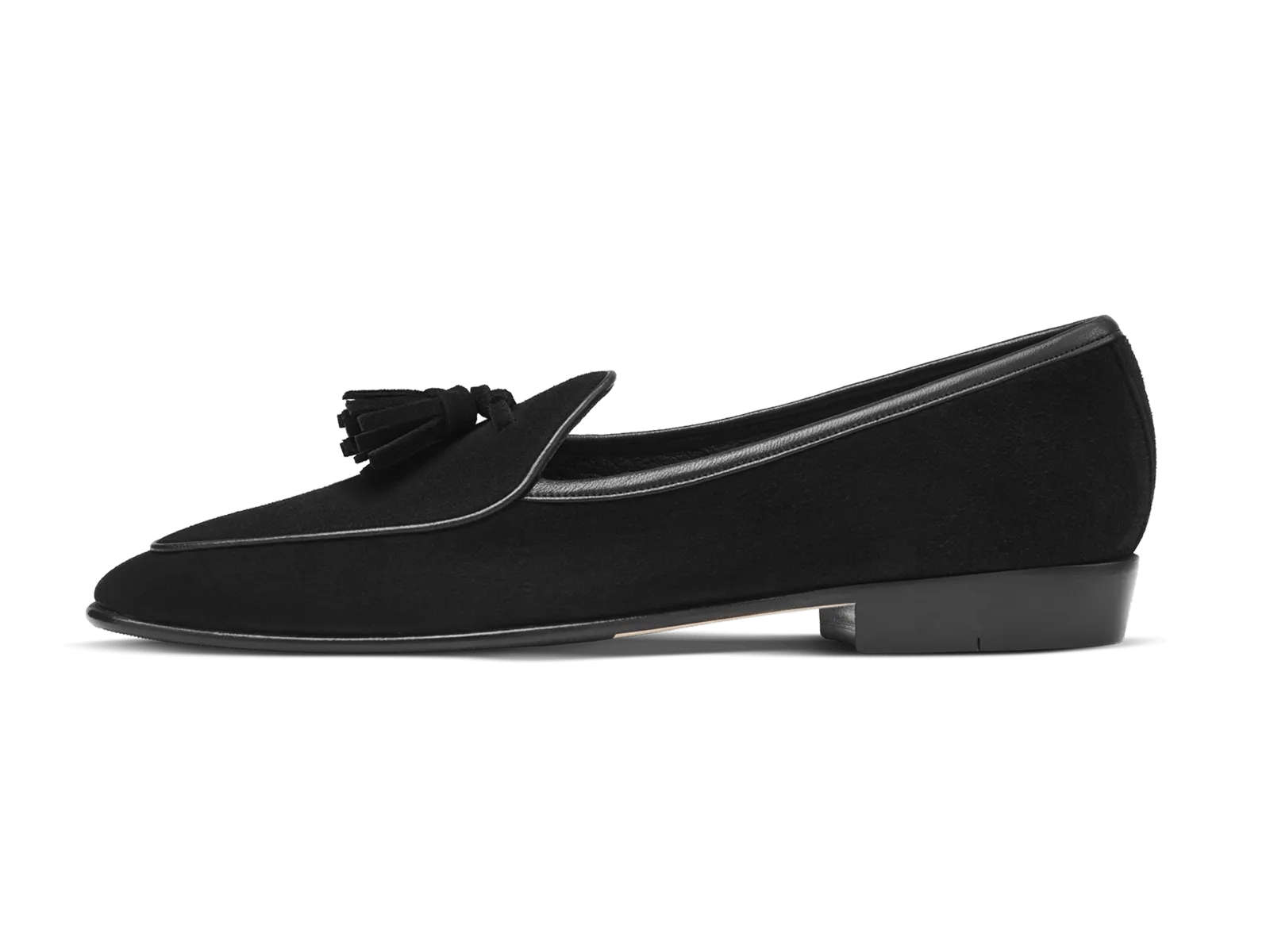 Sagan Classic Tassel Loafers in Obsidian Black Asteria Suede with Leather Sole