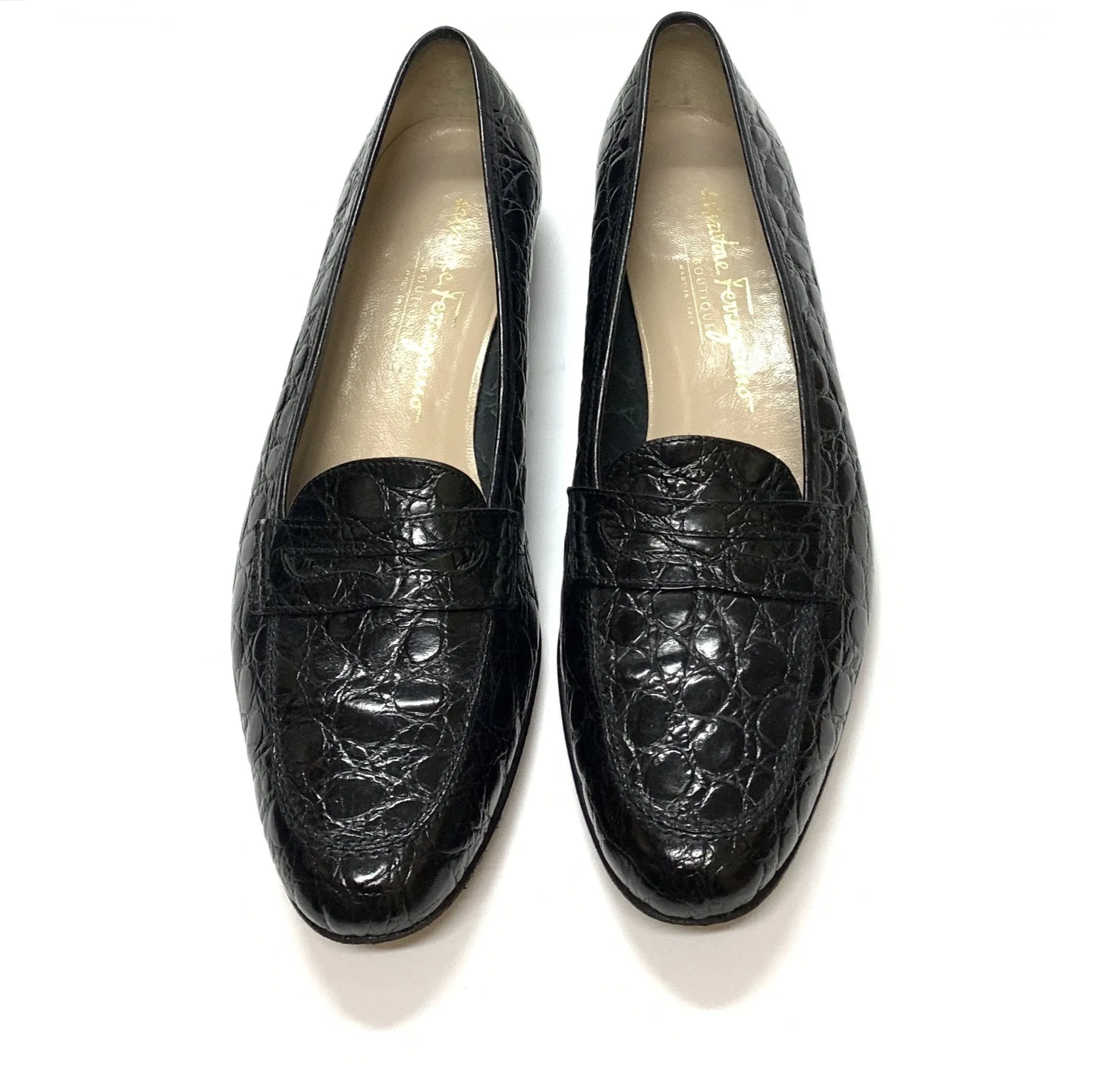 SALVATORE FERRAGAMO CROCODILE PENNY LOAFERS SIZE 8.5 2B