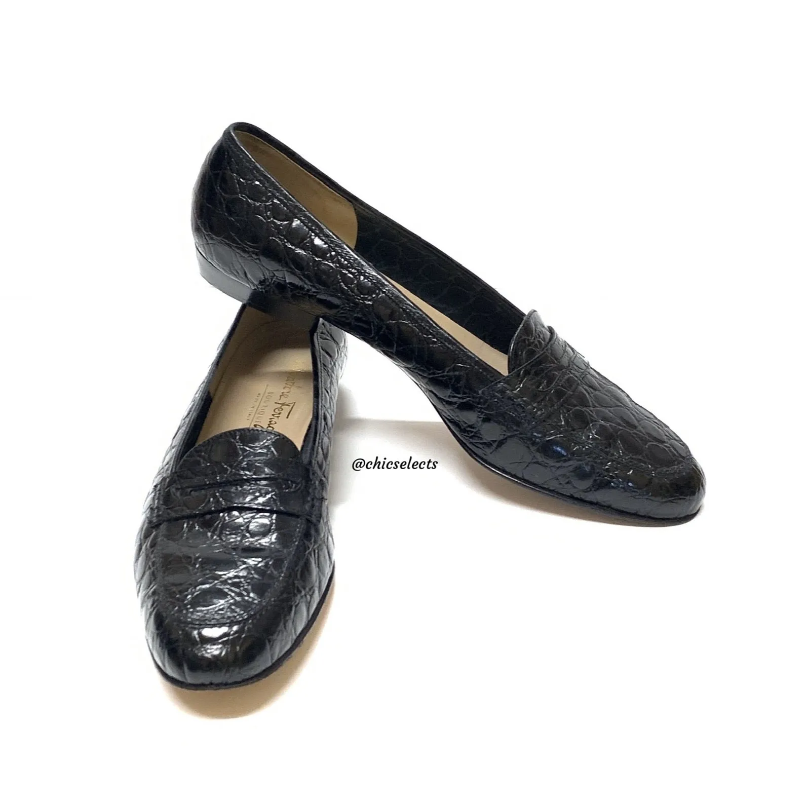 SALVATORE FERRAGAMO CROCODILE PENNY LOAFERS SIZE 8.5 2B