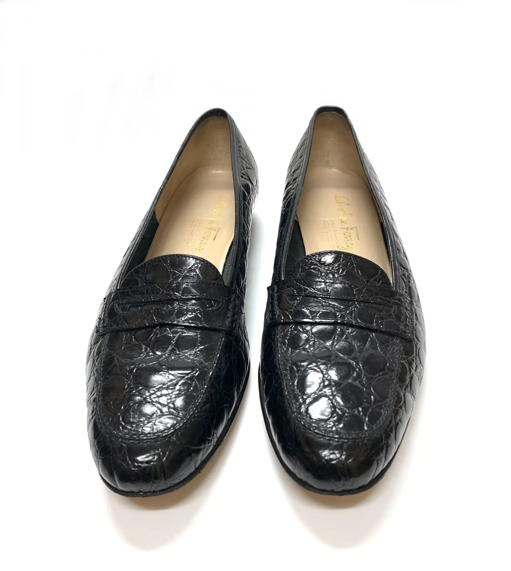 SALVATORE FERRAGAMO CROCODILE PENNY LOAFERS SIZE 8.5 2B