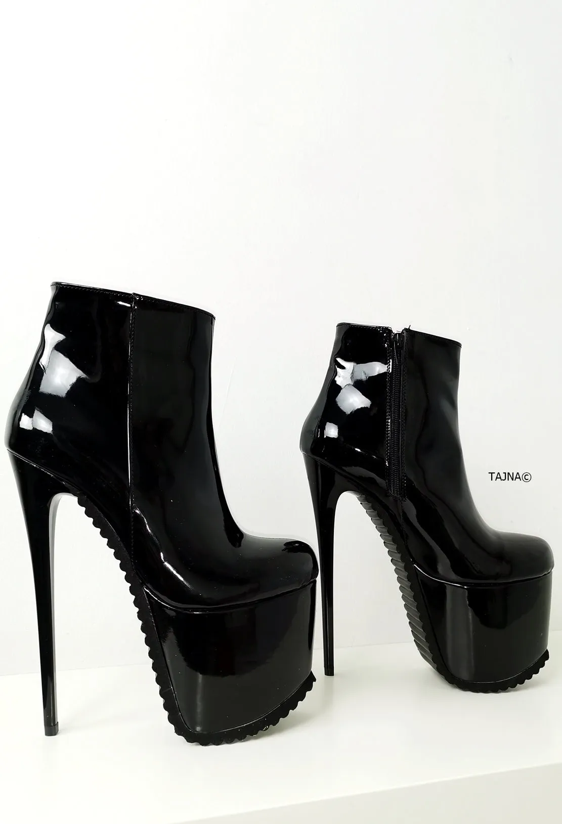 Serrated Sole Black Patent Booties