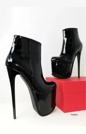 Serrated Sole Black Patent Booties
