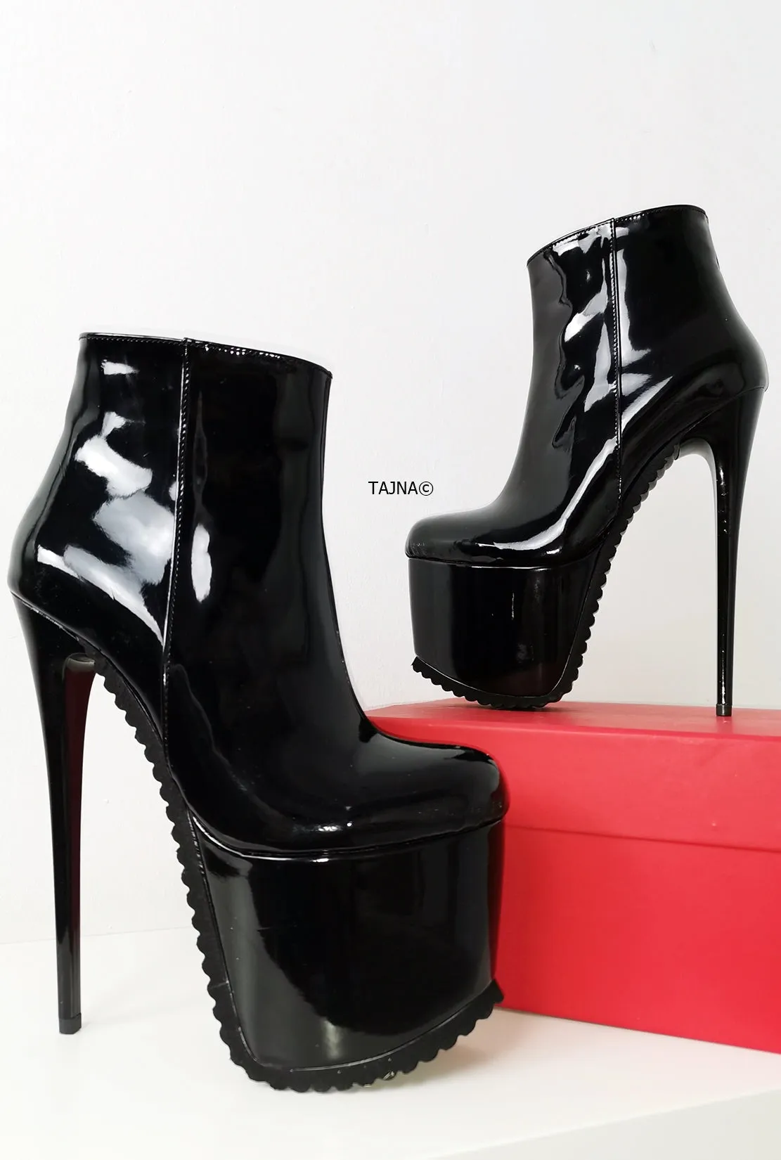 Serrated Sole Black Patent Booties
