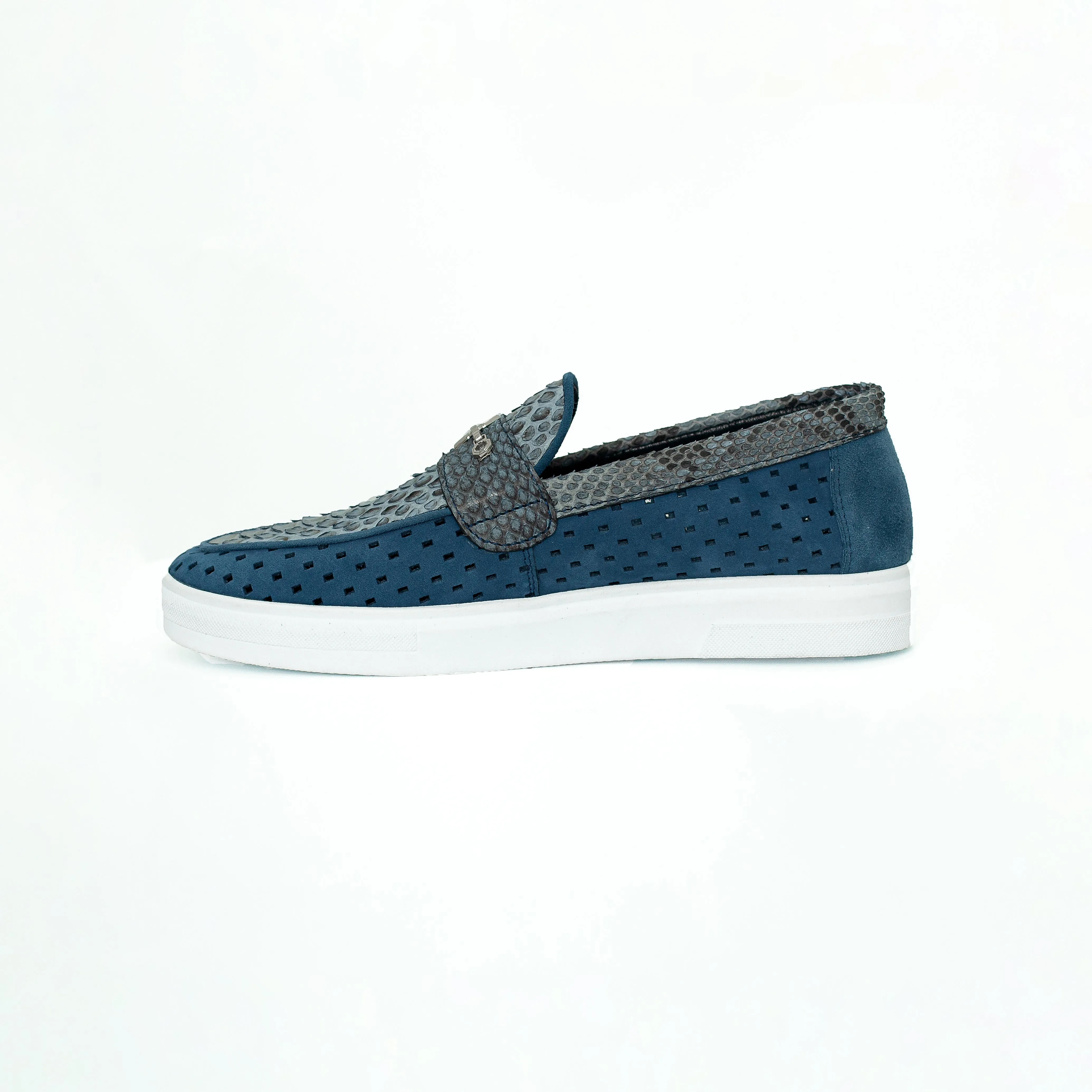 Suede & Python Leather Penny Loafers