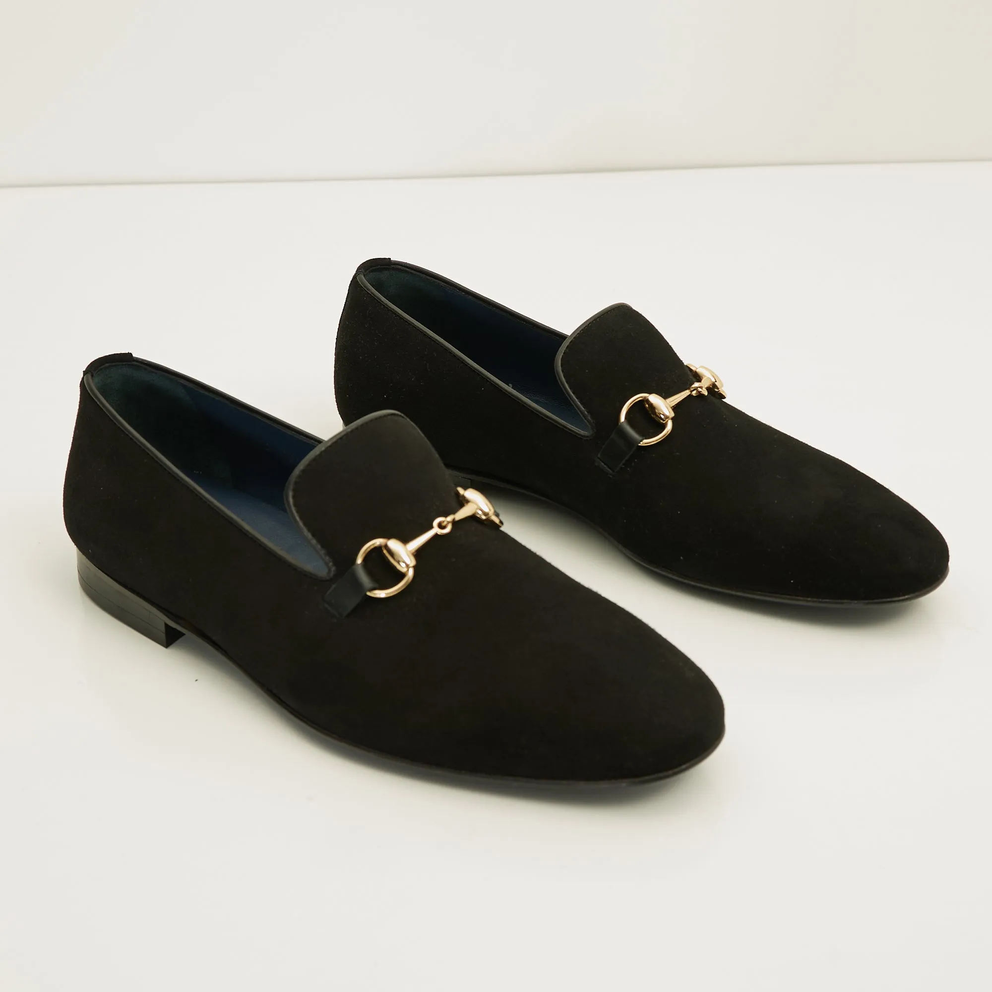 Suede Leather And Gold Metal Bit Loafer - Black