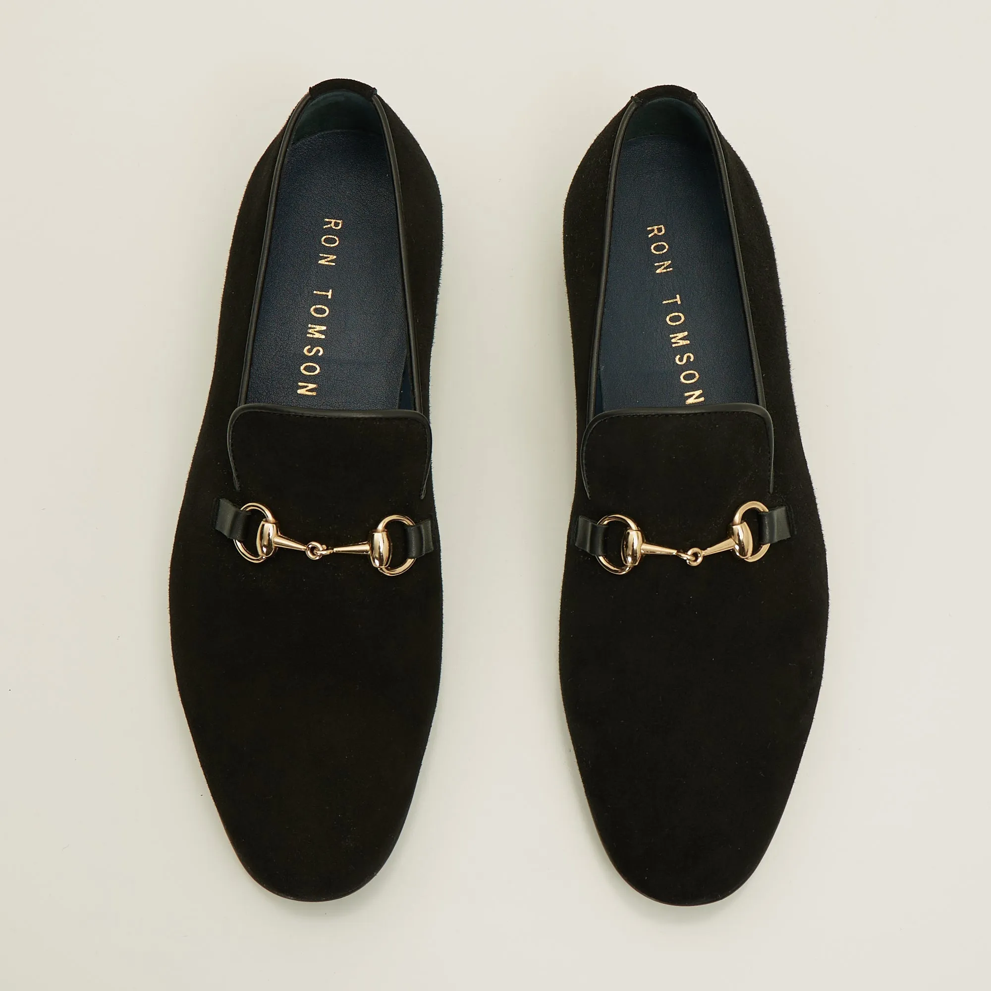 Suede Leather And Gold Metal Bit Loafer - Black