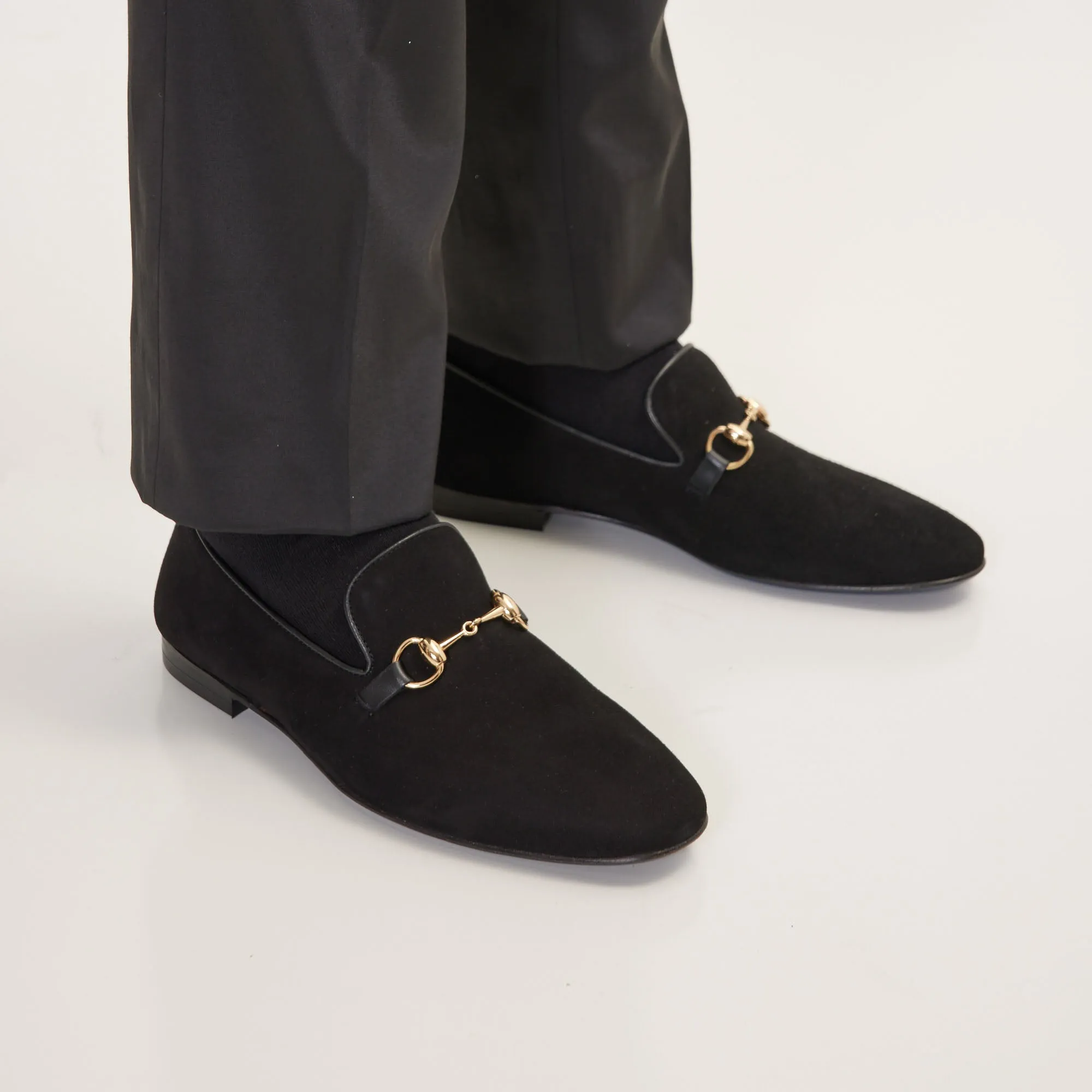 Suede Leather And Gold Metal Bit Loafer - Black