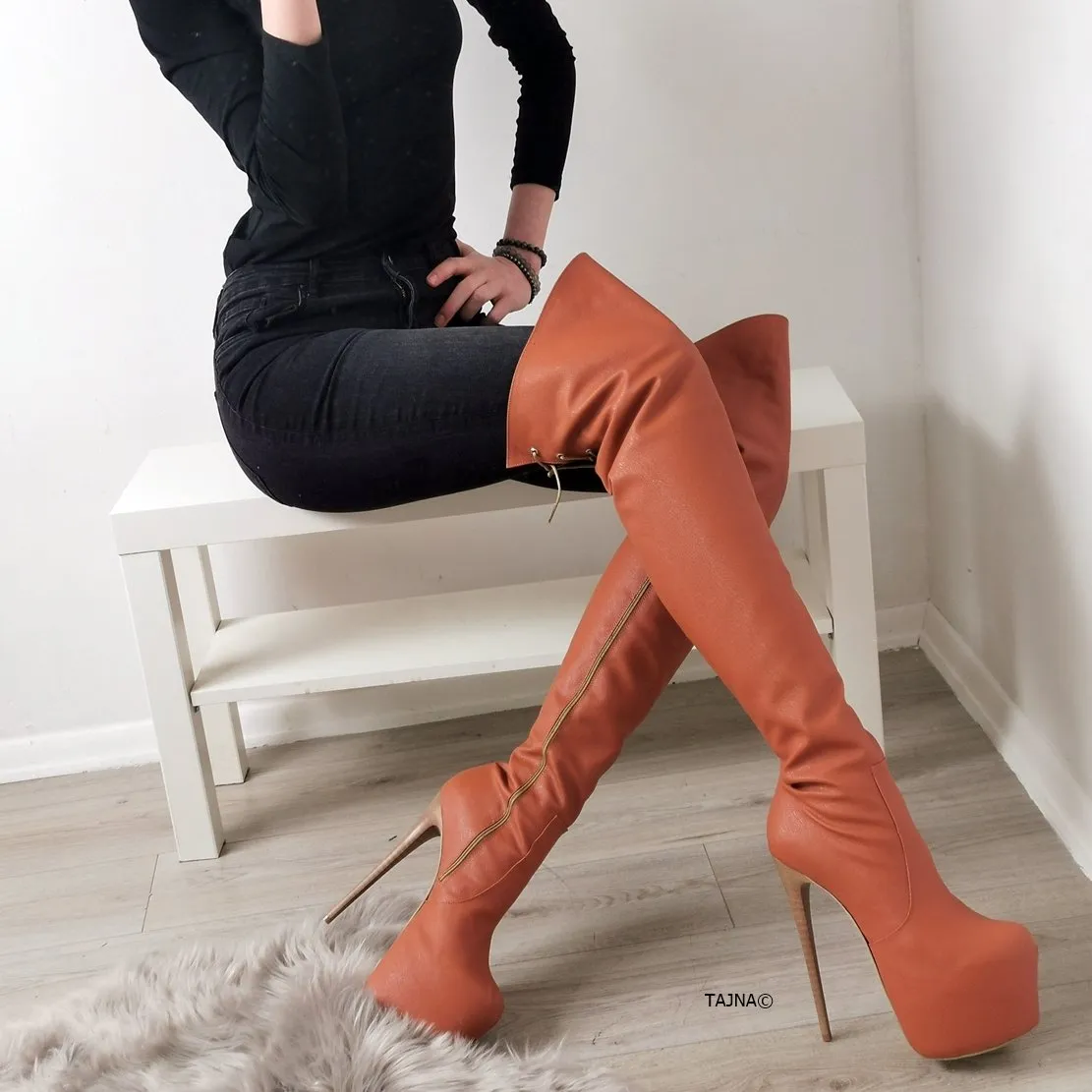 Tobacco Over Knee High Heel Boots