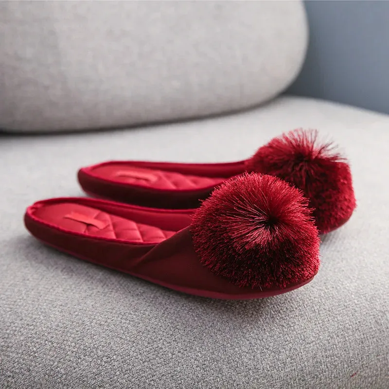 Women Satin Furry Slippers