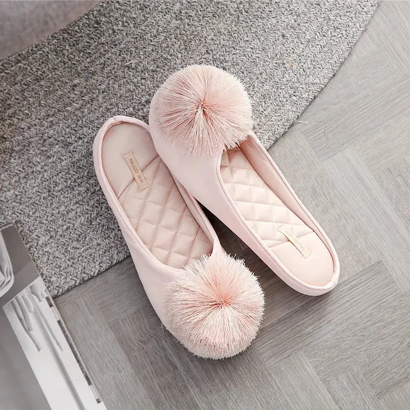 Women Satin Furry Slippers