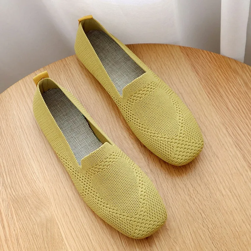 Women's Flats Mesh Ballet Square Toe Slip-On Loafers Breathable Flats