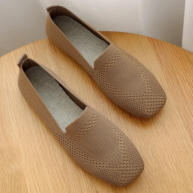 Women's Flats Mesh Ballet Square Toe Slip-On Loafers Breathable Flats