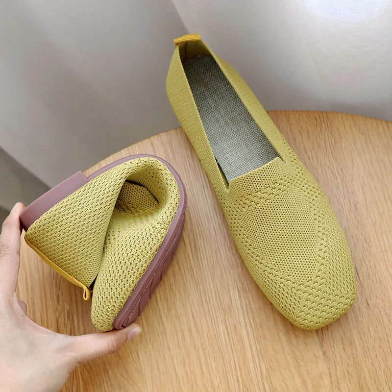 Women's Flats Mesh Ballet Square Toe Slip-On Loafers Breathable Flats