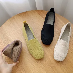 Women's Flats Mesh Ballet Square Toe Slip-On Loafers Breathable Flats