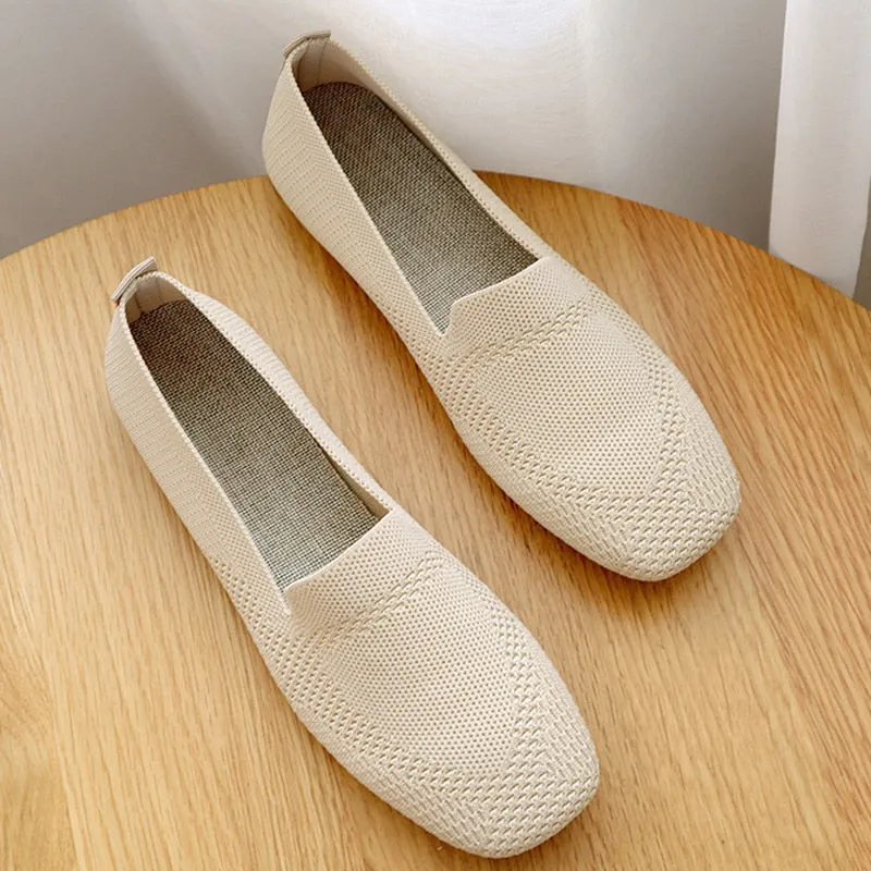 Women's Flats Mesh Ballet Square Toe Slip-On Loafers Breathable Flats