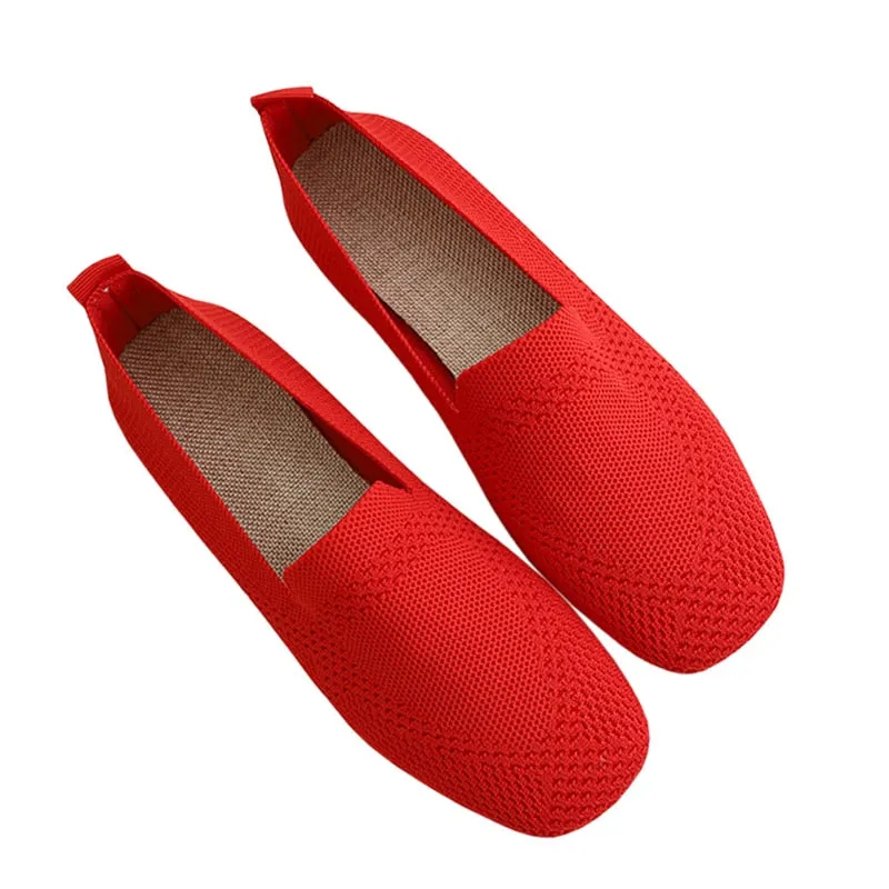 Women's Flats Mesh Ballet Square Toe Slip-On Loafers Breathable Flats