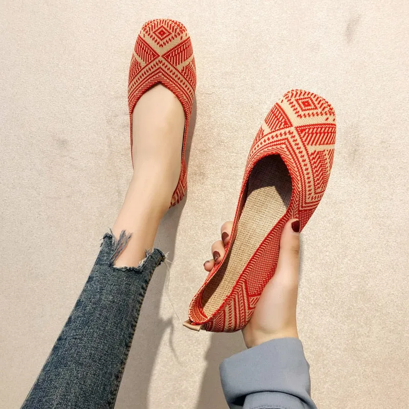 Women's Flats Mesh Ballet Square Toe Slip-On Loafers Breathable Flats