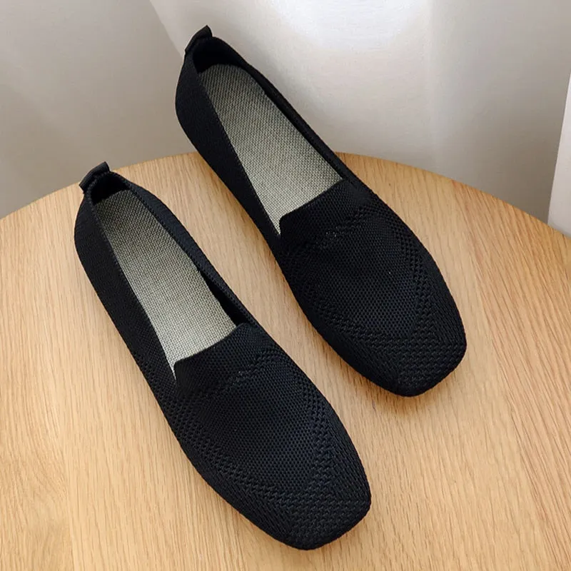 Women's Flats Mesh Ballet Square Toe Slip-On Loafers Breathable Flats