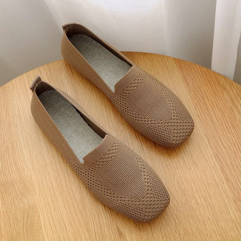 Women's Flats Mesh Ballet Square Toe Slip-On Loafers Breathable Flats